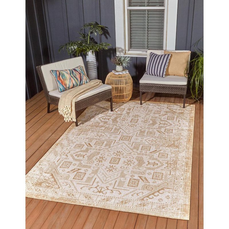 Natural Brown 9' x 12' Synthetic Flat Woven Outdoor Rug