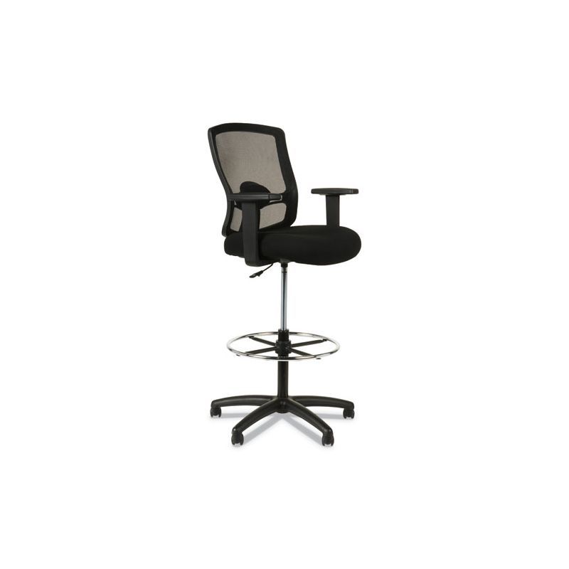 Adjustable Black Mesh Swivel Stool with Fixed Arms