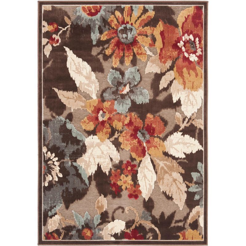 Dark Brown Floral Viscose Chenille Silk Area Rug