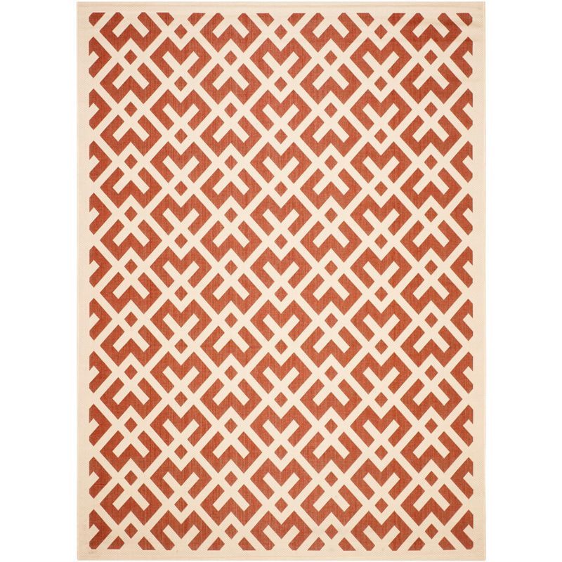 Red and Bone Geometric Outdoor Area Rug