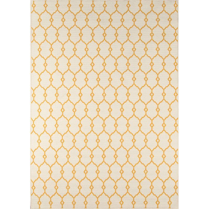 Yellow Trellis Rectangular Synthetic Easy Care Rug