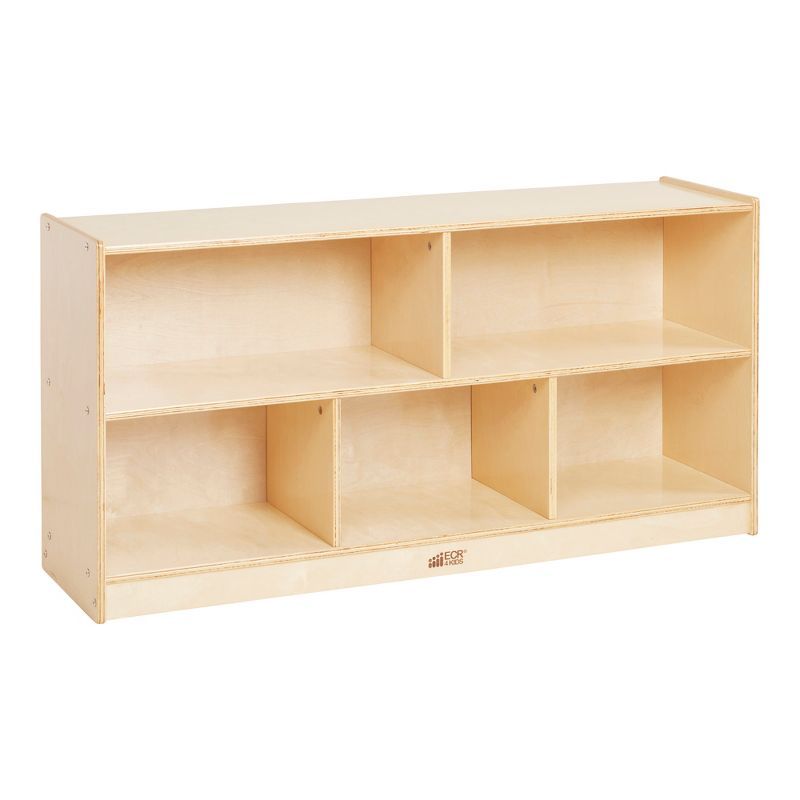 Natural Birch 5-Compartment Mobile Storage Cabinet with Casters