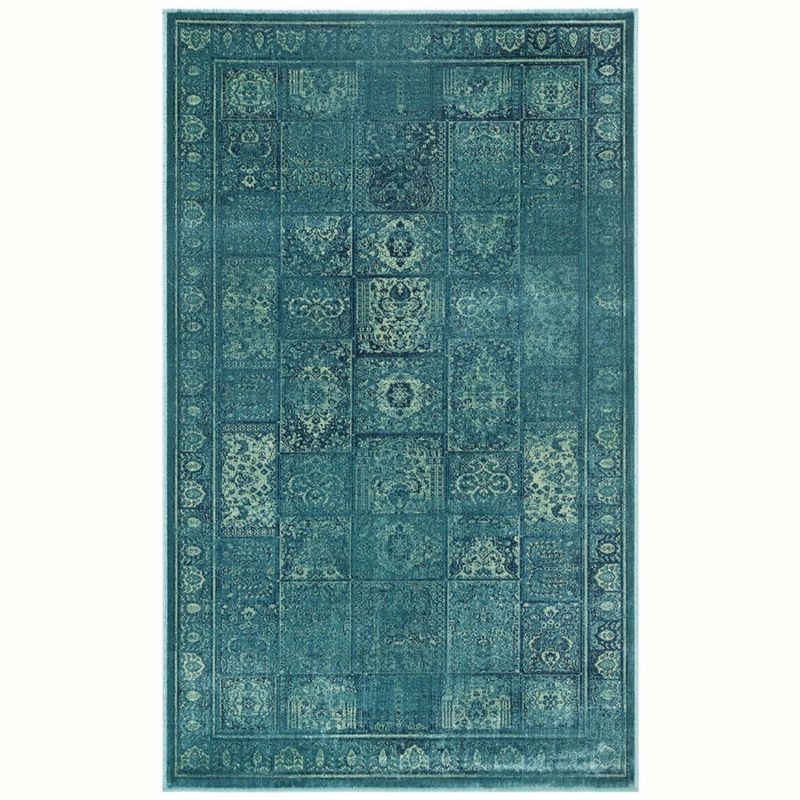 Vintage Turquoise Multi Viscose Area Rug 3'3" x 5'7"