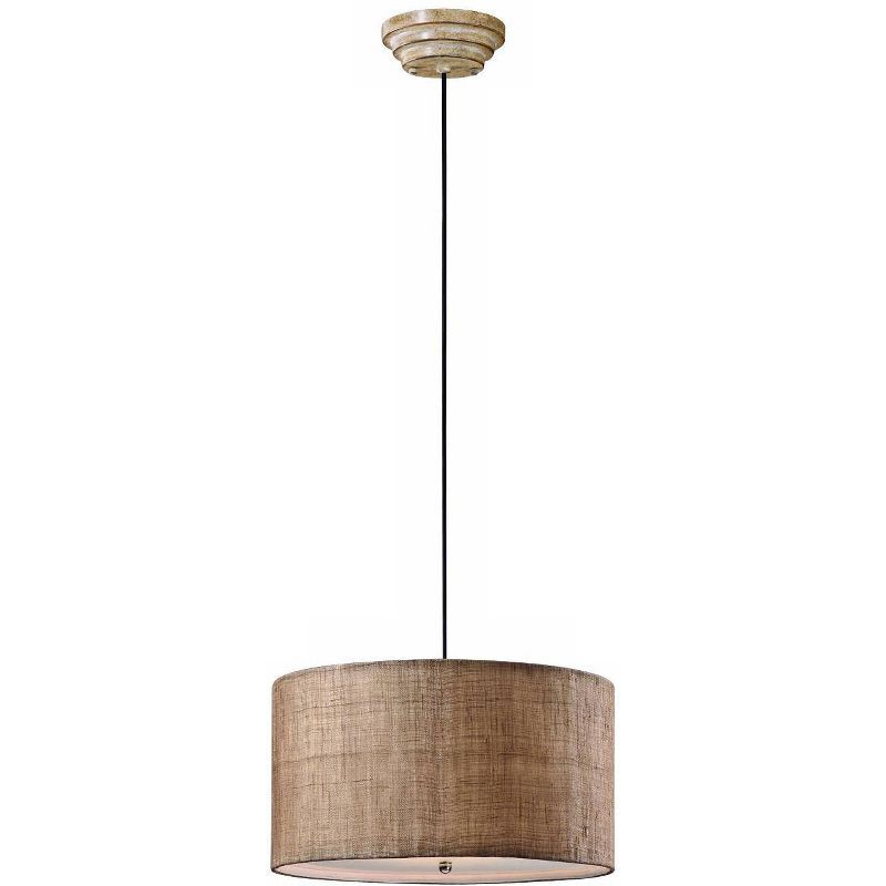 Antiqued Burlap Drum Pendant Light with Frosted Glass