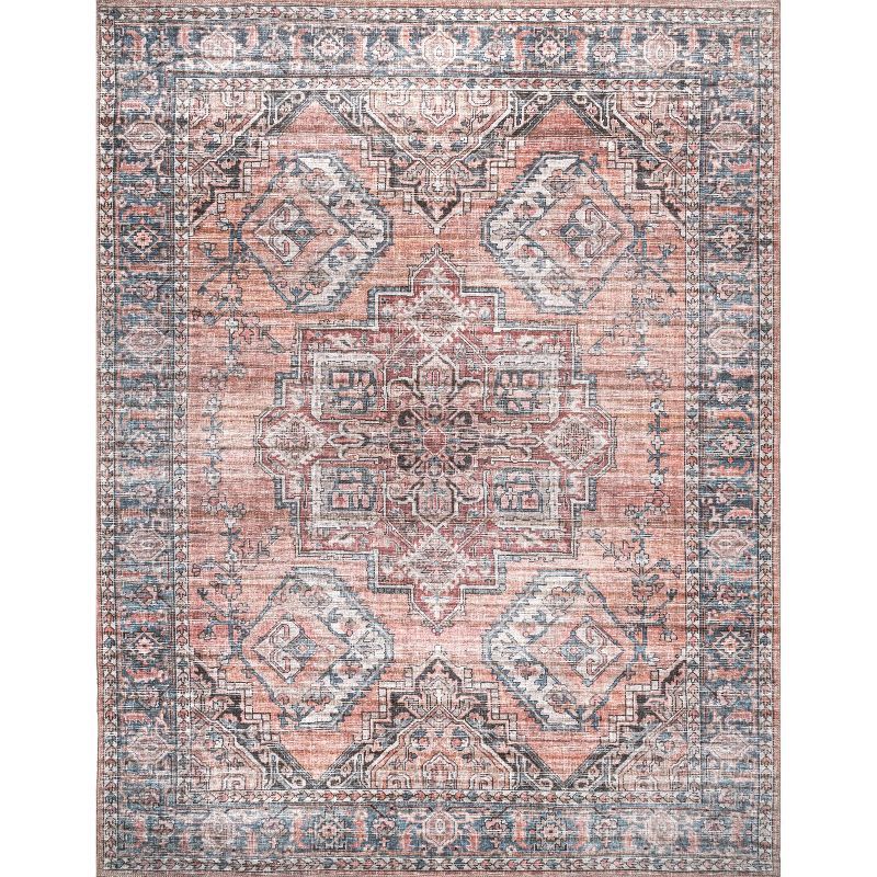 Gray and Rust Medallion Synthetic Washable 8' x 10' Area Rug