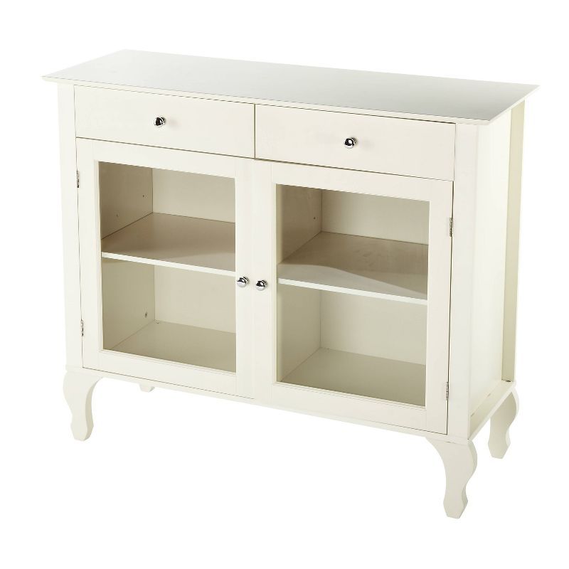 Petite Queen Anne Polished White Glass-Front Buffet with Storage