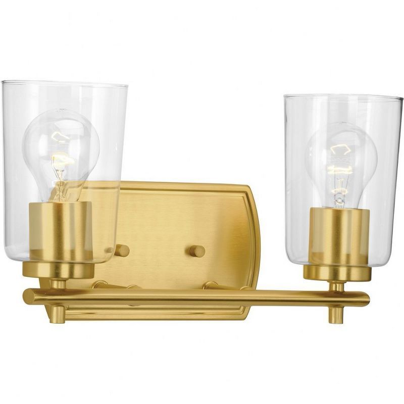 Satin Brass 2-Light Bathroom Vanity Fixture with Clear Glass Shades