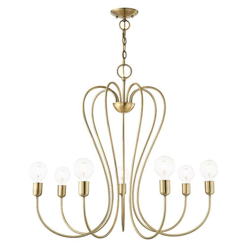 Antique Brass 7-Light Candle Chandelier with Crystal Accents