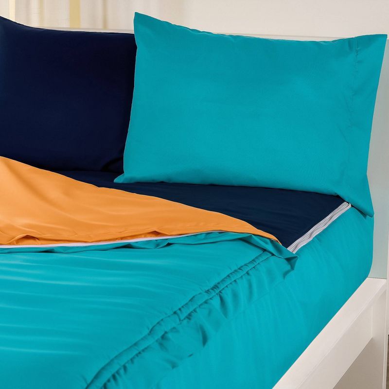 Twin Turquoise and Orange Microfiber Bed-in-a-Bag Set