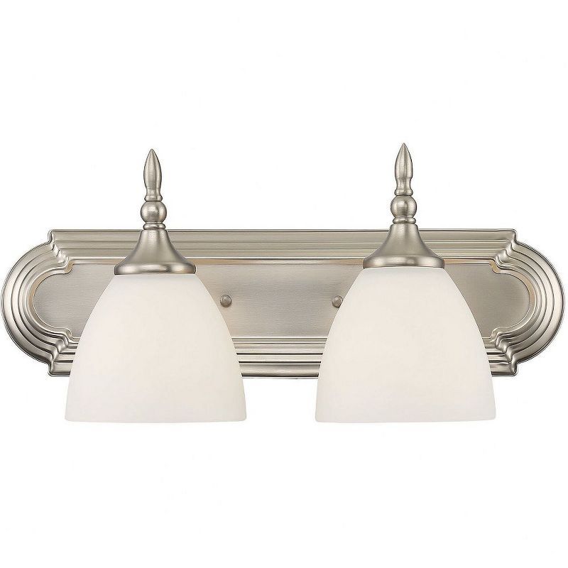 Satin Nickel 2-Light Vanity Fixture with White Glass Shades