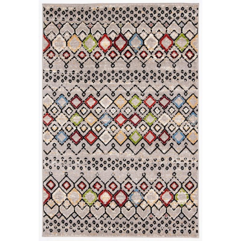 Light Grey and Multicolor Geometric 4' x 6' Synthetic Area Rug