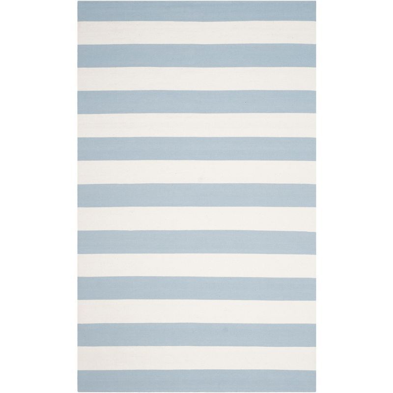 Sky Blue/Ivory Striped Cotton Hand-Woven Rug - 4' x 6'