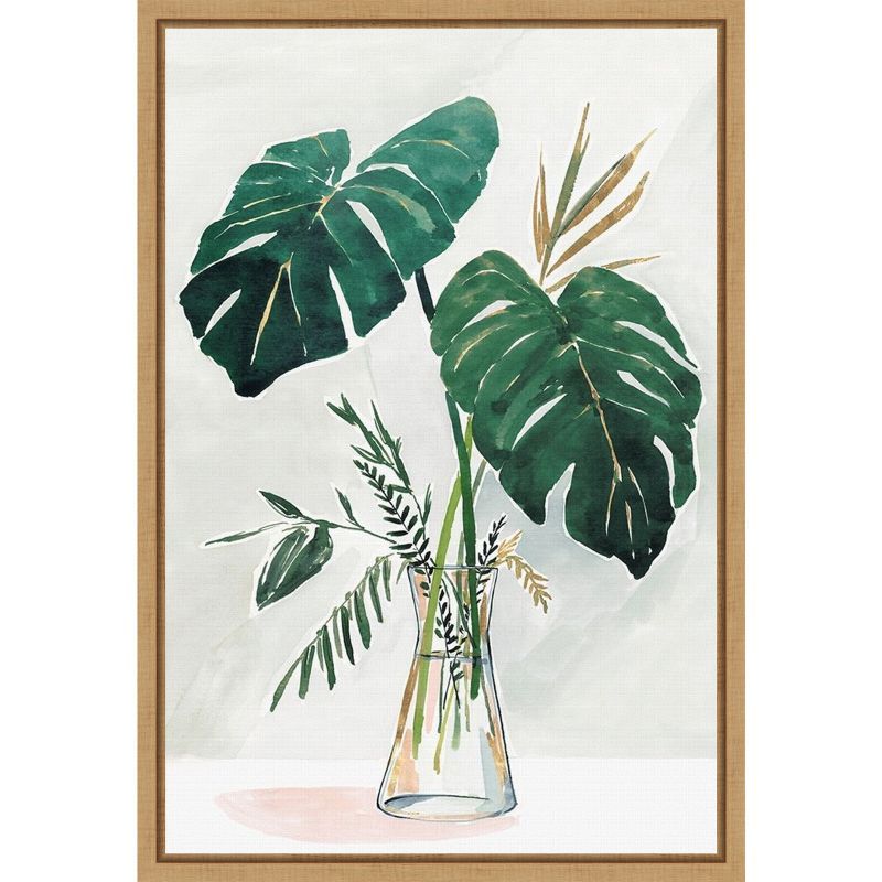 Green Monstera Leaf Abstract Canvas Wall Art Print