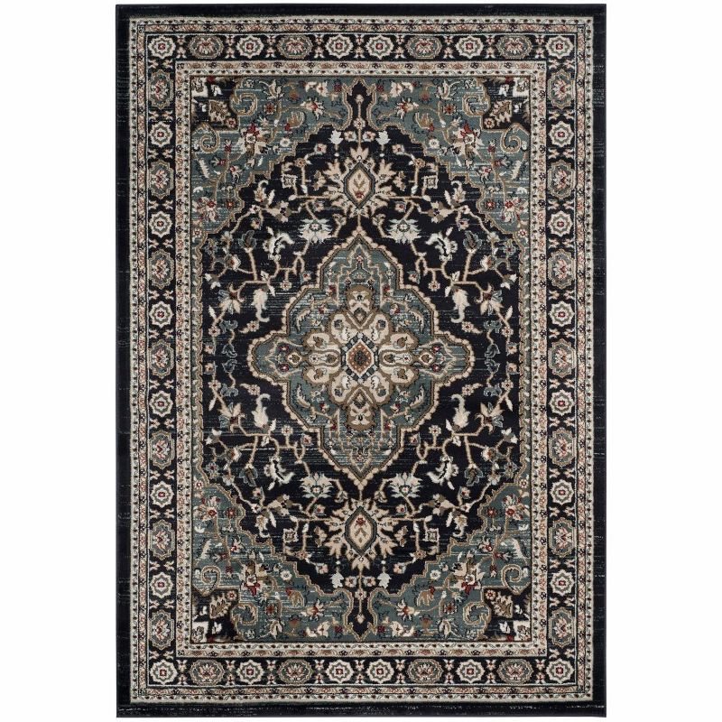 Anthracite & Teal Floral Elegance Synthetic 6' x 9' Area Rug