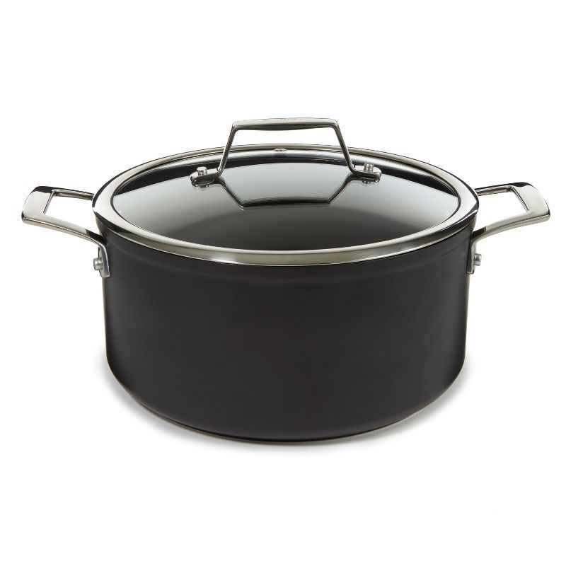 Black Aluminum Nonstick Stockpot with Glass Lid, 5.3qt