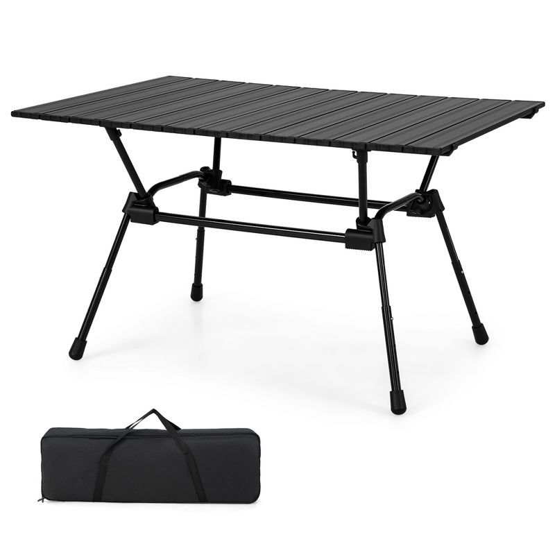 Black Adjustable Aluminum Folding Camping Table with Carrying Bag