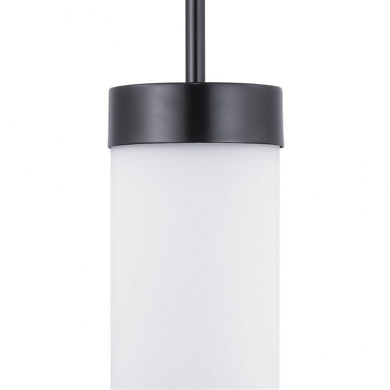 Matte Black Chrome Mini LED Pendant with Etched Glass Shade