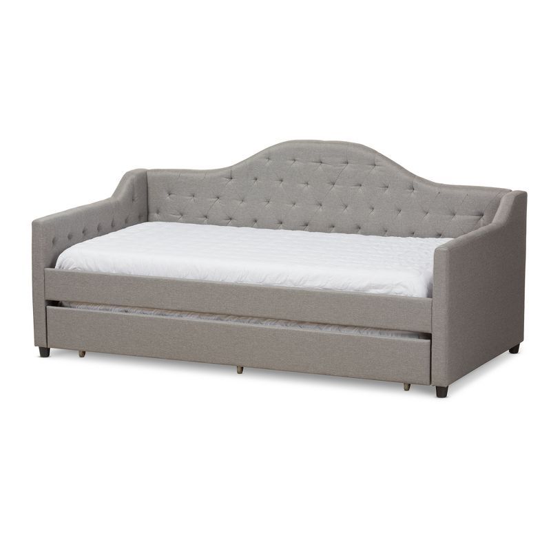 Light Gray Twin Upholstered Daybed with Tufted Headboard and Trundle