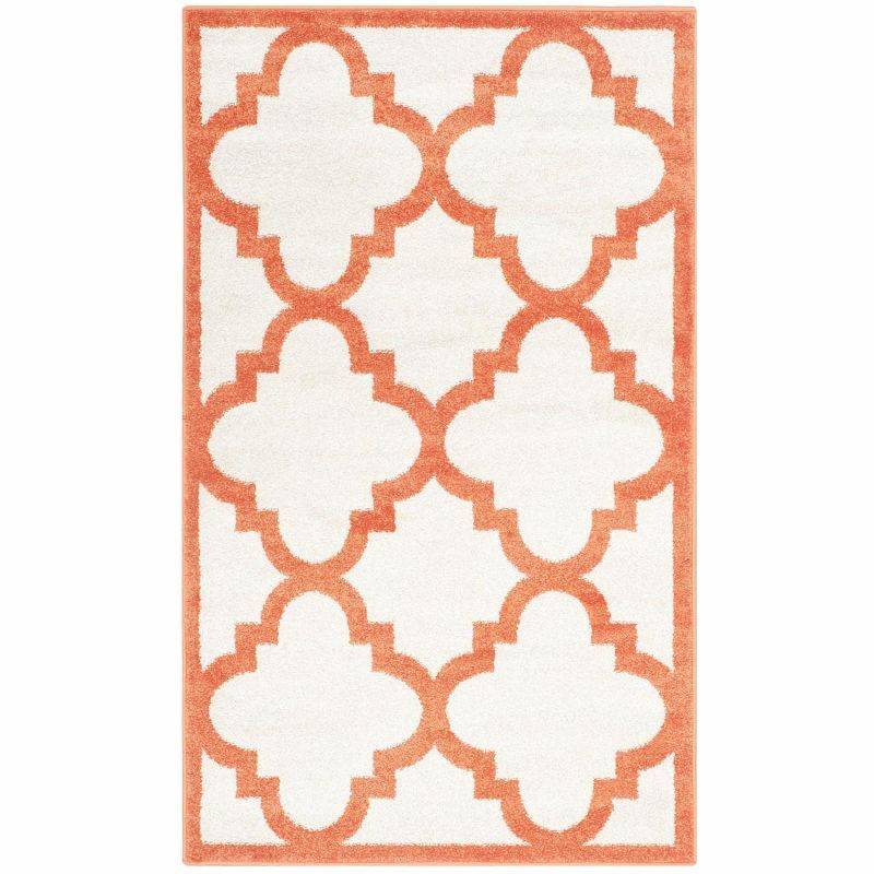 Beige and Orange Geometric 4' x 6' Stain-Resistant Synthetic Rug