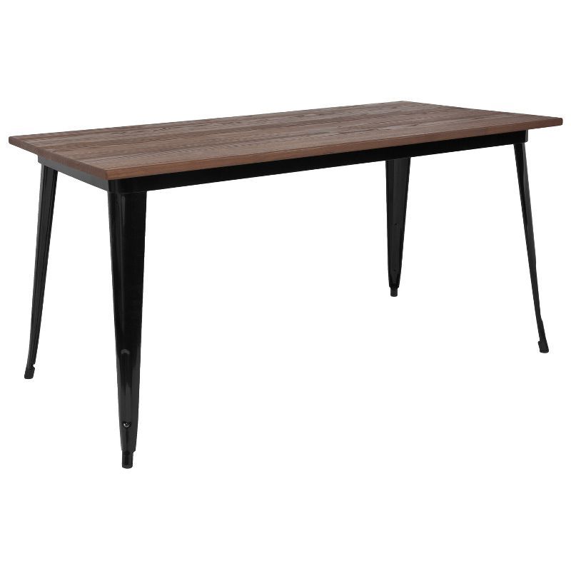 Rustic Elmwood 60'' Black Metal Rectangular Cafe Dining Table