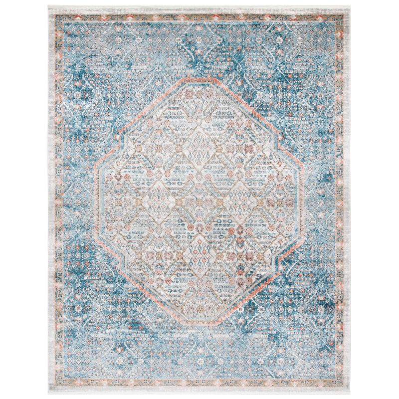 Abstract Blue and Red Synthetic Area Rug, 9' x 12'