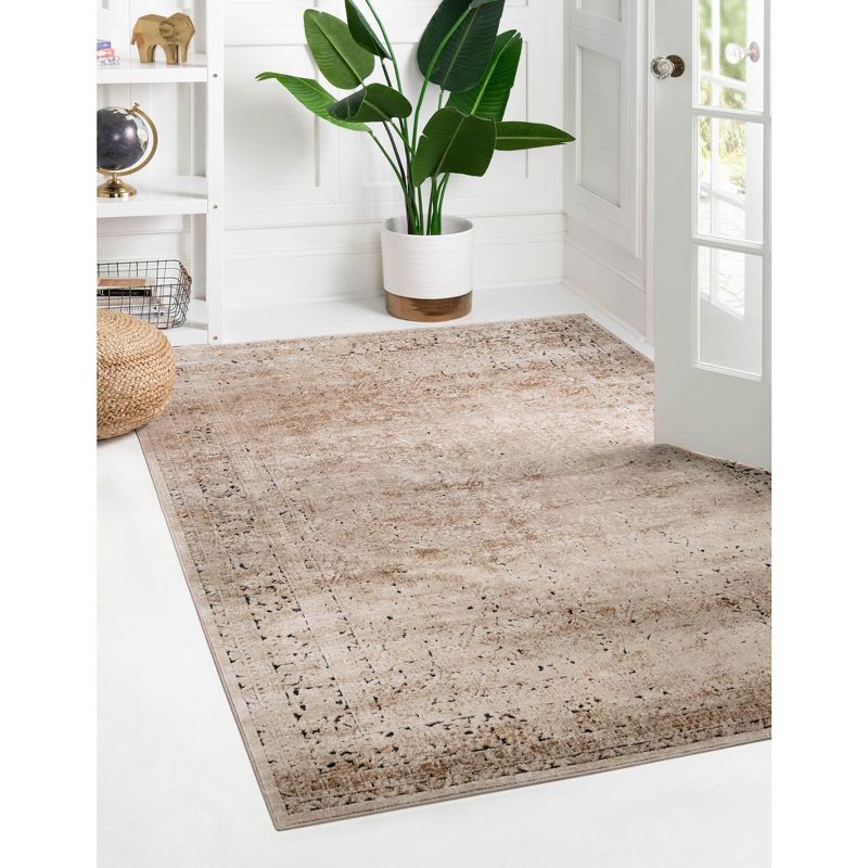 Beige and Light Brown Rectangular Stain-Resistant Area Rug