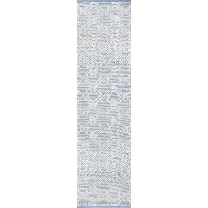 Hermosa Light Blue Diamond Pattern Handmade Runner Rug