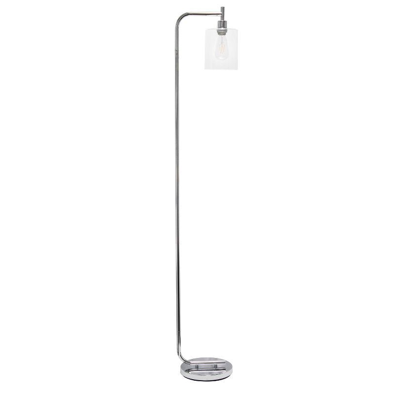 Adjustable Silver Arc Floor Lamp with Glass Shade