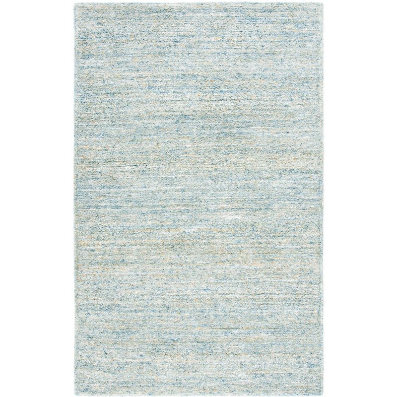 Handmade Tufted Blue and Olive Wool Square Rug