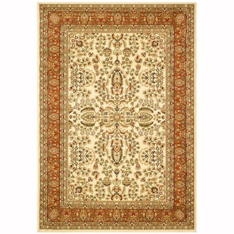 Ivory and Rust Rectangular Synthetic Traditional Area Rug