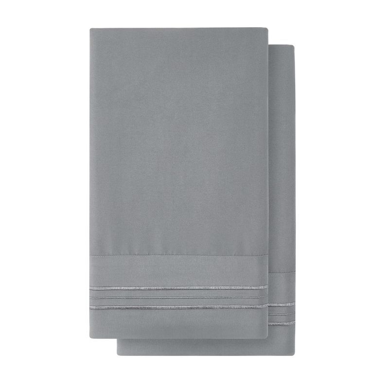 King Gray Embroidered Ultra-Soft Microfiber Pillowcases