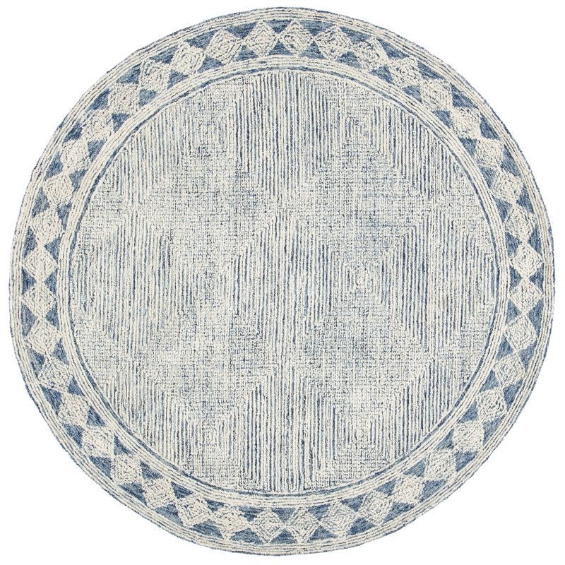 SAFAVIEH Abstract Augustine Geometric Wool Area Rug, Ivory/Navy, 4' x 4' Round