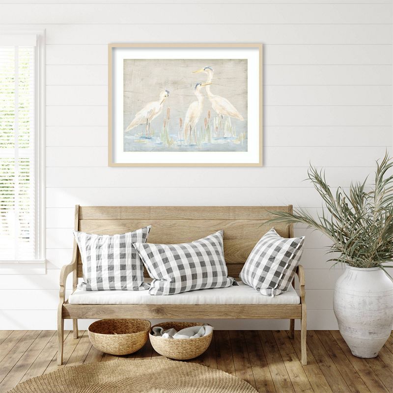 Driftwood Waterbirds II Natural Wood Framed Wall Art Print