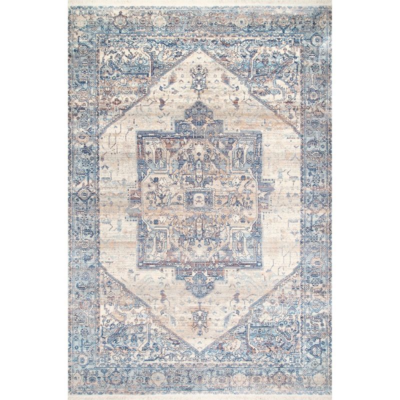 Light Blue Synthetic Medallion 5' x 7' Area Rug