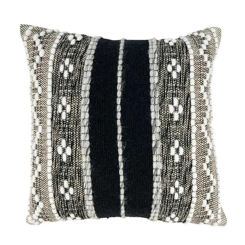 18" Black and White Cotton Multi-Pattern Throw Pillow