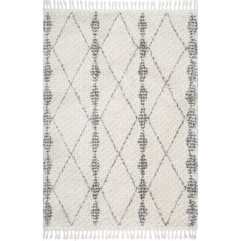 Cozy Plush Beige Synthetic Shag Area Rug, 6'7" x 9'