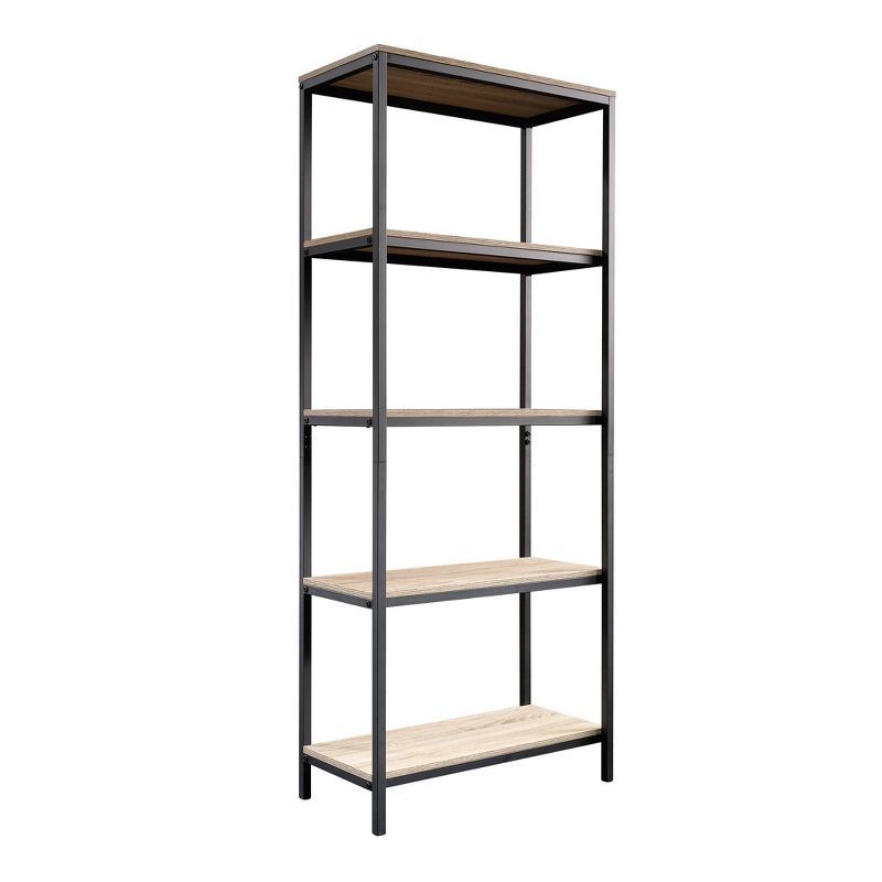 Charter Oak and Black Metal Tall 4-Shelf Bookcase