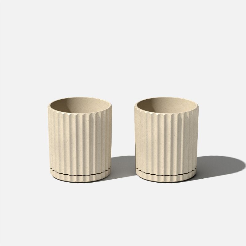 Sand Fluted 6'' Plastic-Stone Indoor/Outdoor Planter Set