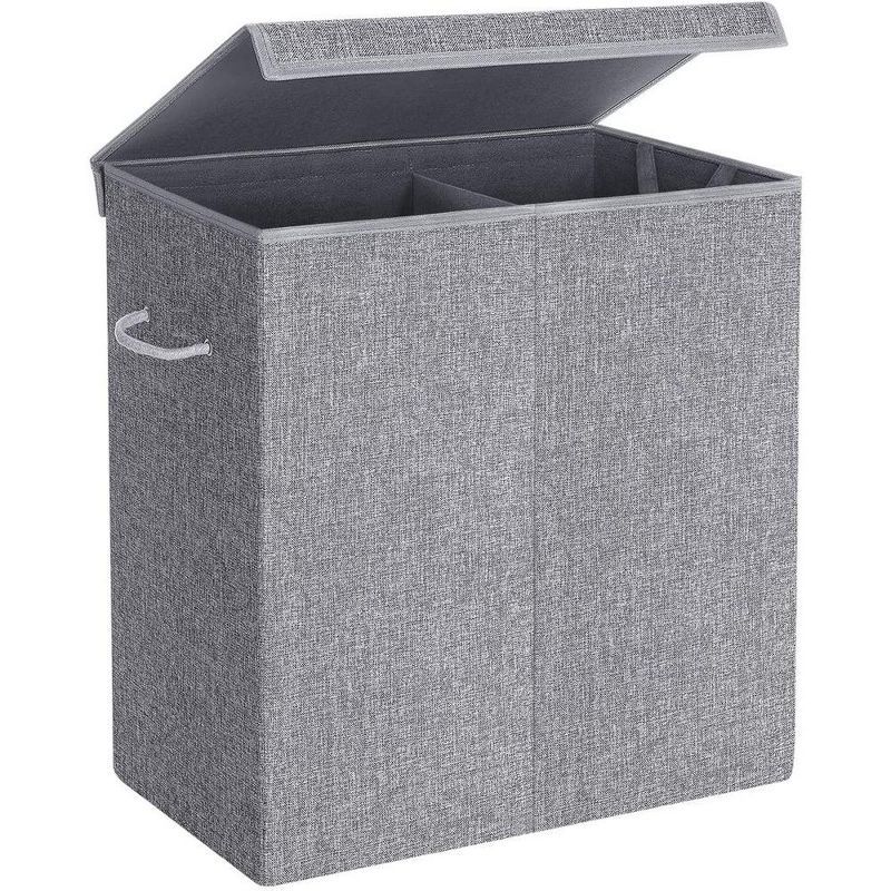 Gray Double Laundry Hamper with Lid and Handles