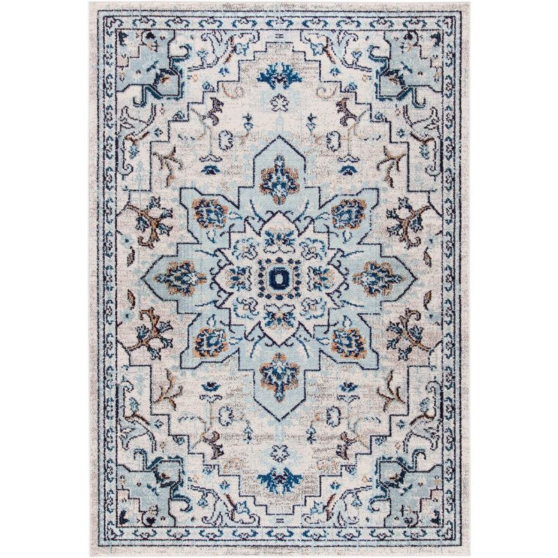 Ivory & Light Blue Medallion 8' x 10' Easy-Care Area Rug