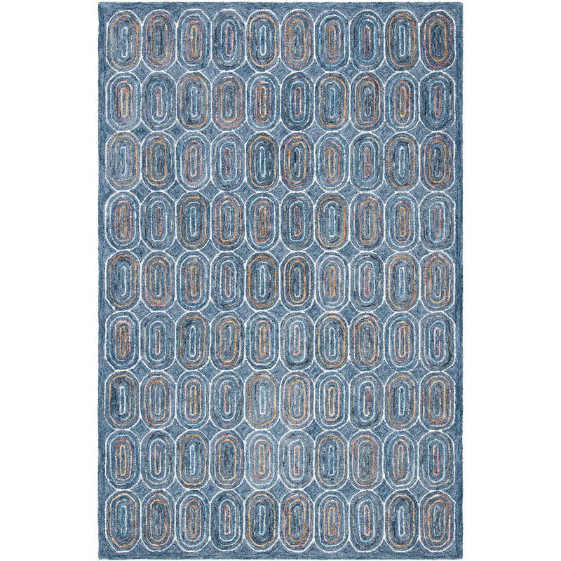 Blue Geometric Hand-Tufted Wool Area Rug, 5' x 8'