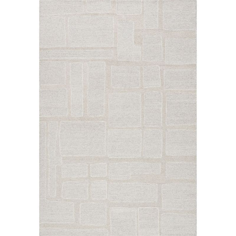 Beige Geometric Tufted Handmade Wool Area Rug, 4' x 6'