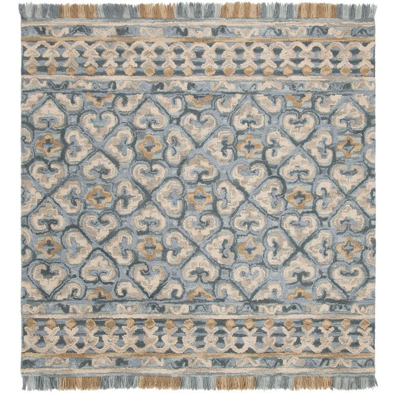 Handmade Floral Tufted Wool & Synthetic Area Rug - 6' Square, Blue