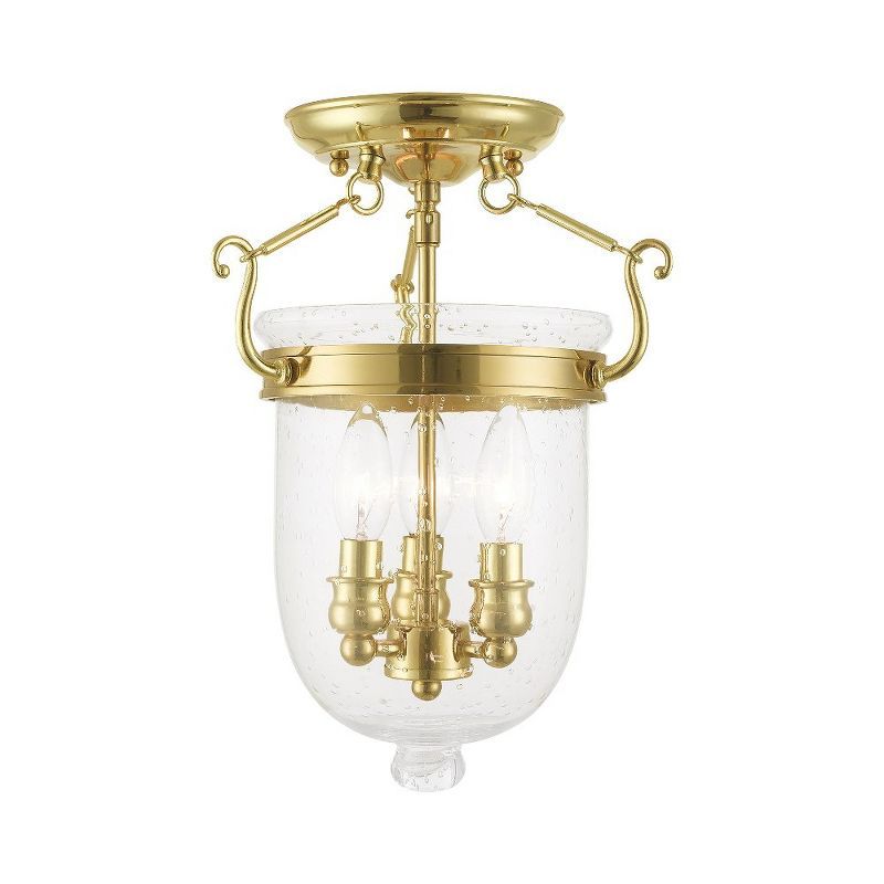 Polished Brass 3-Light Semi-Flush Mount with Seeded Glass