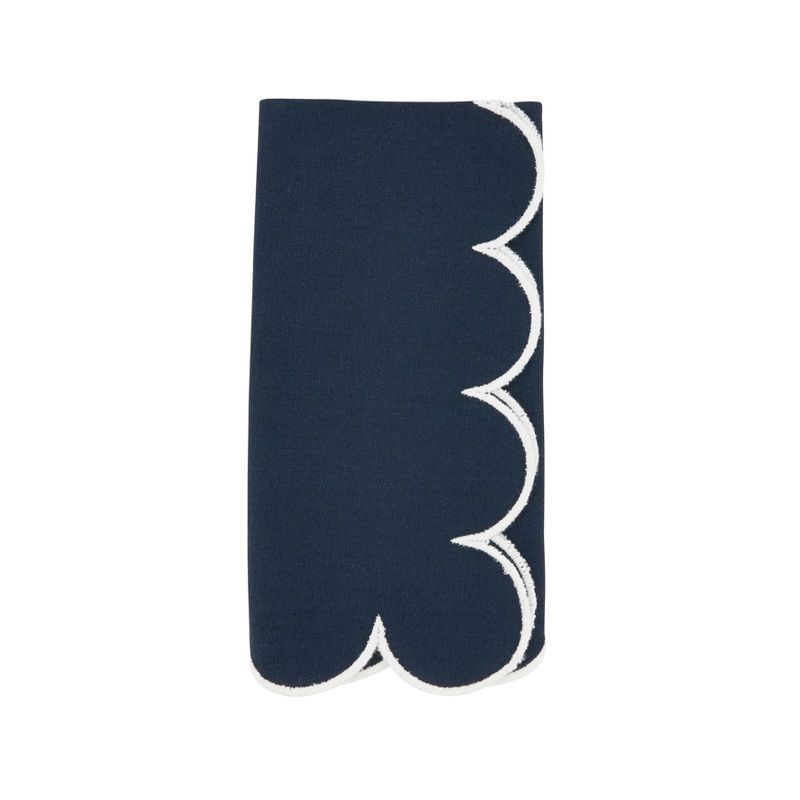 Navy Blue Cotton Scalloped Hem Napkins Set of 4