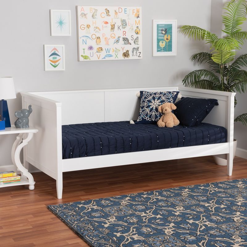 White Wood Twin Daybed with Upholstered Headboard and Slats