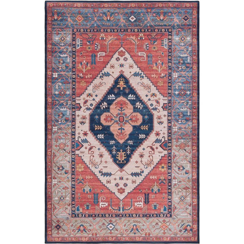 Tucson Blue Synthetic 3' x 5' Machine Washable Area Rug