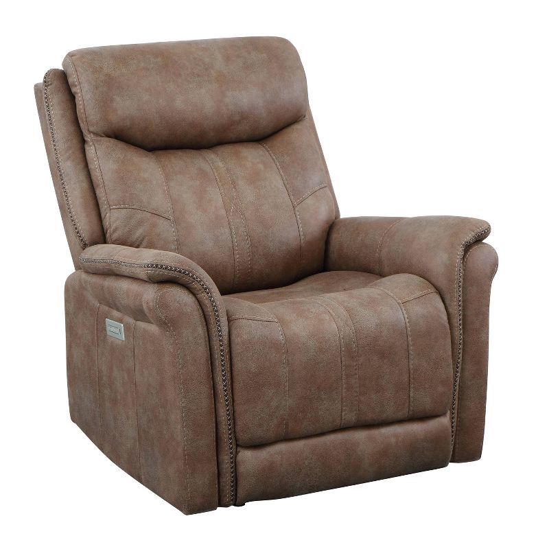 Transitional Camel Brown Microfiber Recliner with USB Port