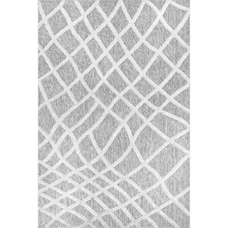 Gray Rectangular Synthetic Trellis Area Rug, 5' x 8'
