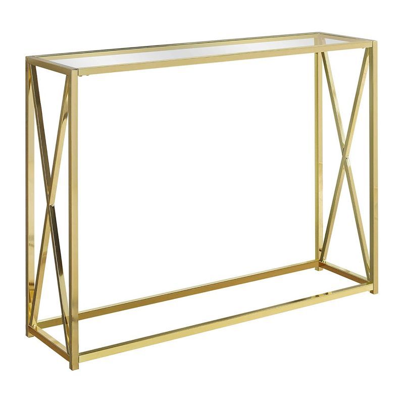 Gold Metal and Glass Rectangular Console Table